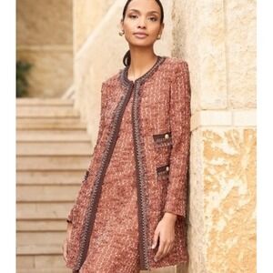 MING WANG Eyelash Tweed Brown Blazer Jacket Cardigan SZ S